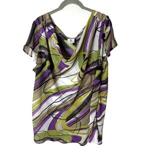 Worthington Tunic Top Plus size 2X Cowl Neck Semi-Sheer Green Purple Black White